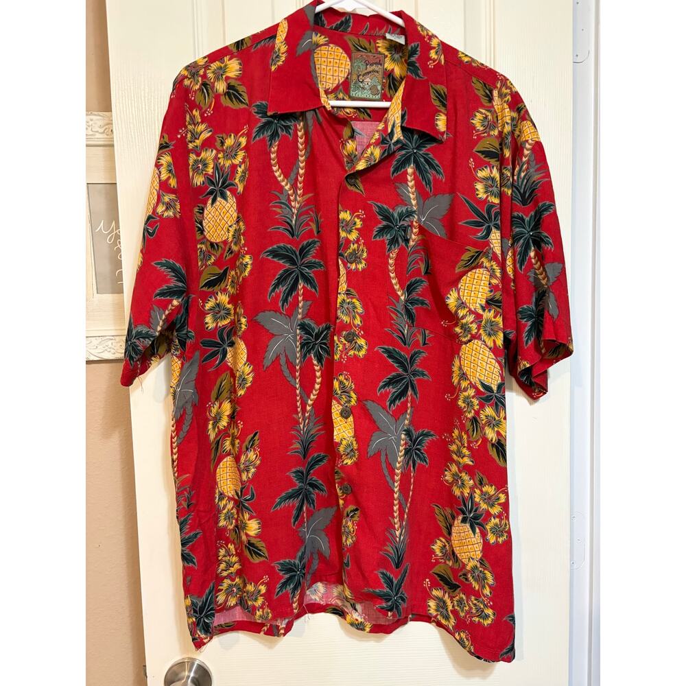 Pineapple Connections Hawaiian Shirt Men’s L Red 100% Rayon Aloha Tropical